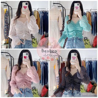 [Ảnh thật] Áo croptop hoa nhí nhúng chỉ rút ngực ulzzang