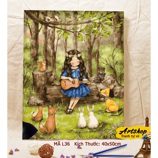 L36 Tranh tô màu theo số sơn dầu số hóa ARTSHOP đã căng khung sẵn và dầu phủ bóng