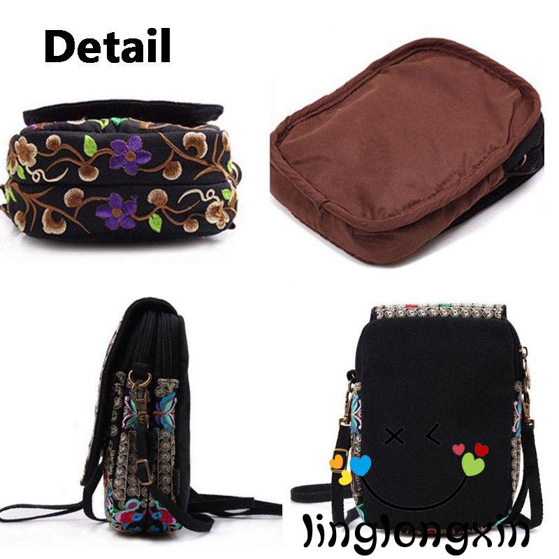 Túi Vải Đeo Chéo Thêu Hoa Phong Cách Cổ Điển