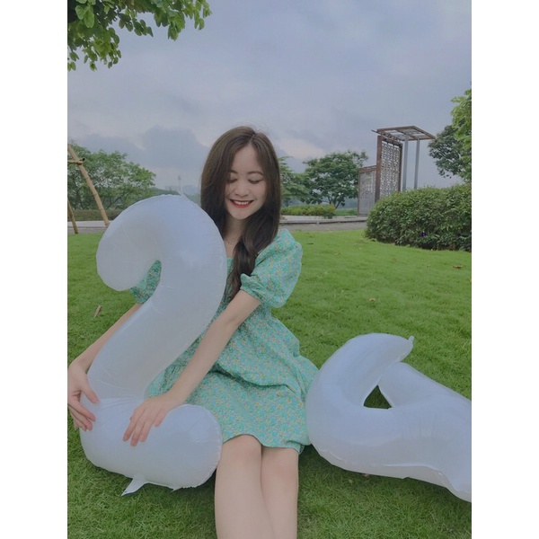 Váy babydoll hoa nhí xanh buộc nơ lưng xinh xắn - Đầm babydoll dáng xoè hoa nhí xanh nơ lưng Pea Store