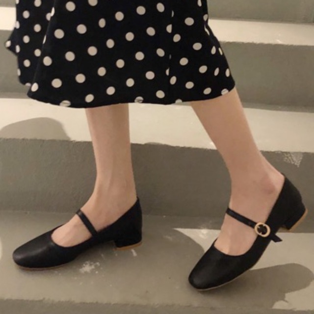 Giày búp bê gót thấp Mary Jane cao 2.5cm 3p kiểu ulzzang Hàn Quốc quai nga