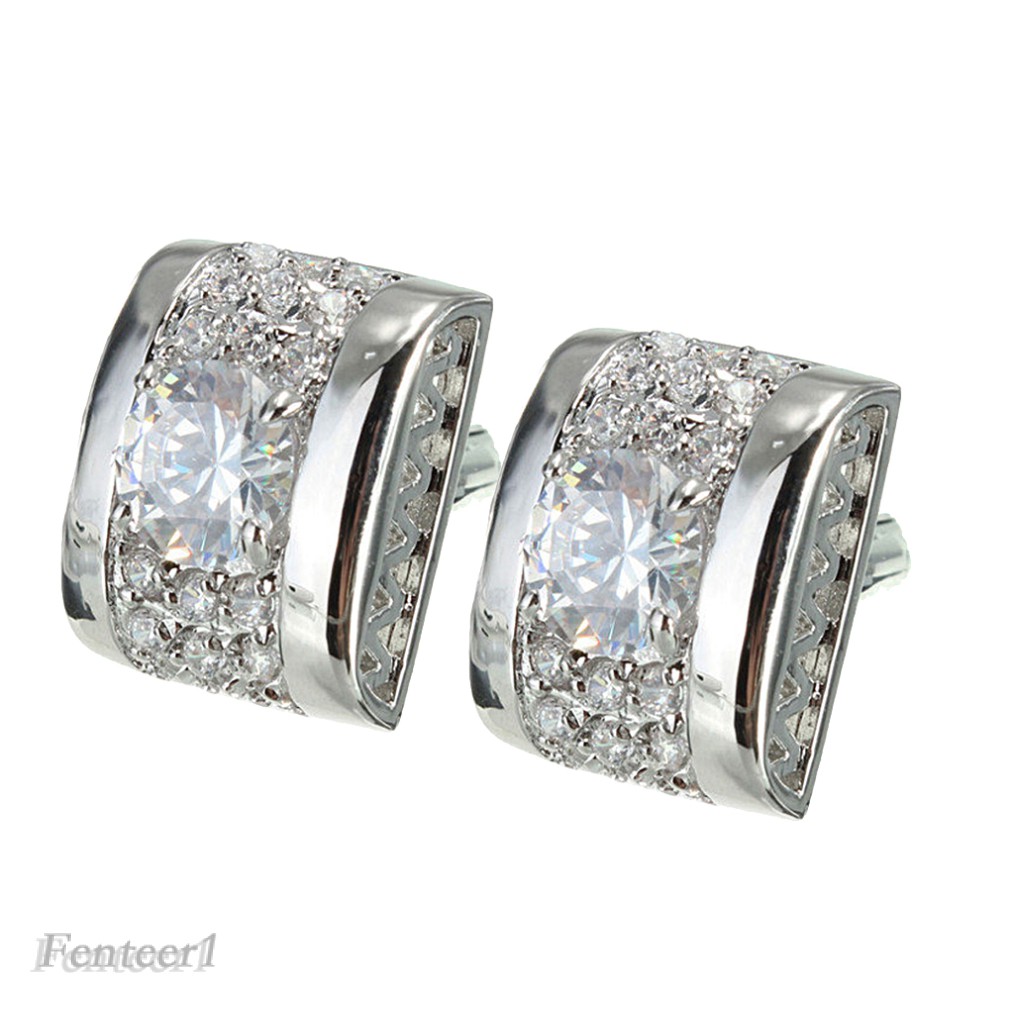 [Fenteer1] Khuy Măng Sét Áo Sơ Mi Đám Cưới Hình Chữ Nhật Pha Lê Bằng Đồng Thau Độc