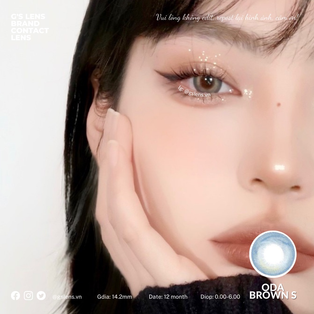 Lens Mắt Kính Áp Tròng Nâu Xanh ODA BROWN Hot Douyin Size S 14.2mm Có 0 Đến 6 Độ Cận