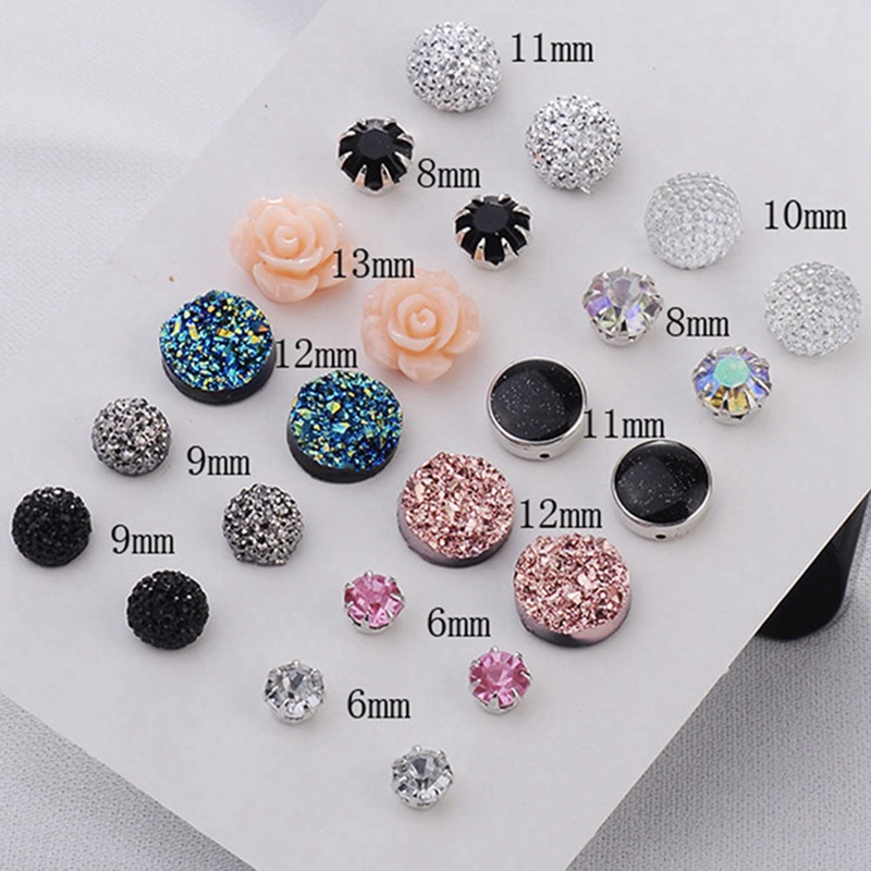 Set 12 Đôi Bông Tai Đính Đá Thời Trang Cho Nữ