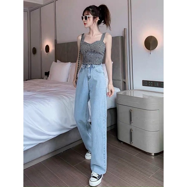Quần Baggy Jean Nữ Lưng Cao Trơn Bigsize Đến 80kg Size Đại Từ 30 Đến 35 Hàng VNXK Ms110