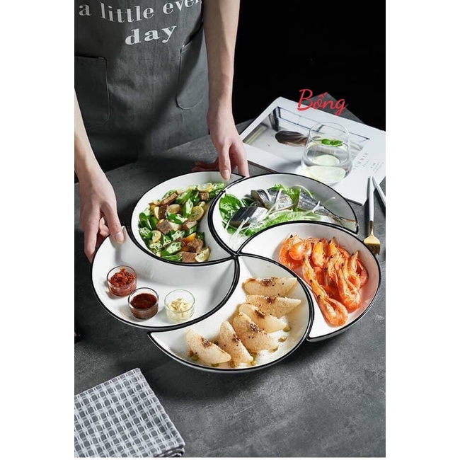 [Sẵn + Ảnh thật] SET 5 đĩa sứ hình bán nguyệt cao cấp, Bộ đĩa xếp cánh hoa, decor sang trọng #diasu