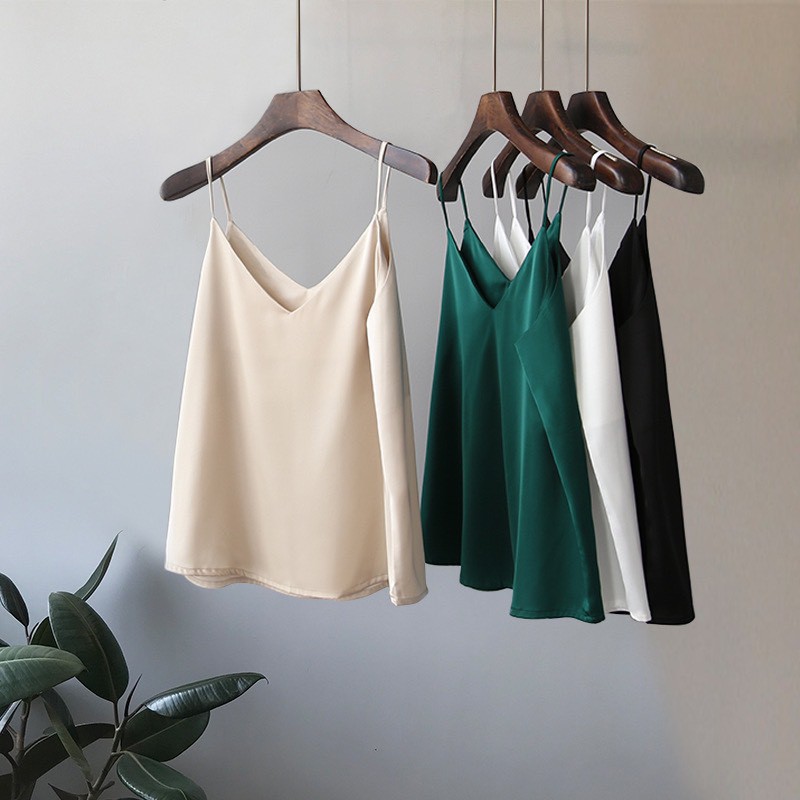 Aó hai dây lụa satin mặc nhà hoặc đi chơi,chất liệu vải mềm mịn thoáng mát