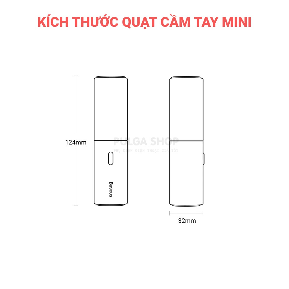 Quạt Cầm Tay Mini Baseus Sạc Pin Tích Điện Thiết Kế Nhỏ Gọn 2 Tốc Độ Gió Sử Dụng Liên Tục 12h