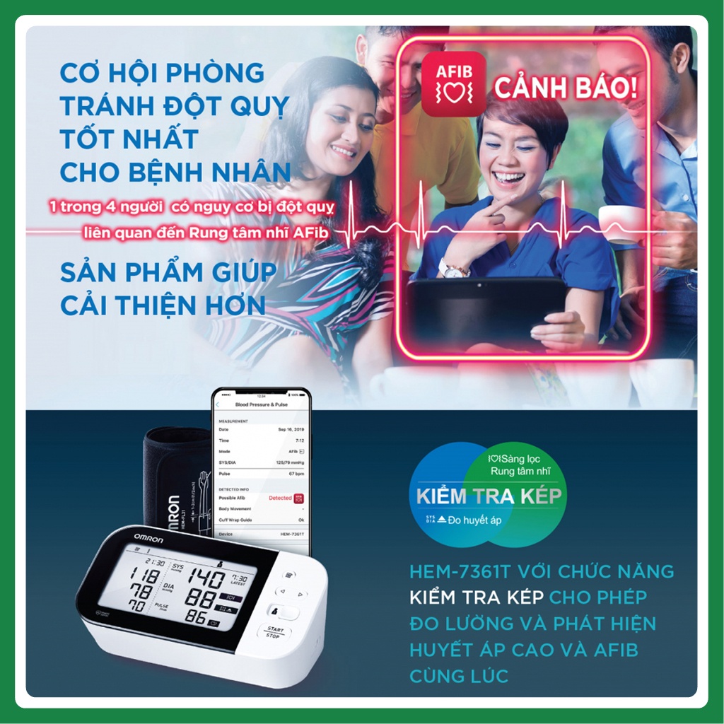 MÁY ĐO HUYẾT ÁP CẢNH BÁO ĐỘT QUỴ OMRON HEM 7361T | HÀNG CHÍNH HÃNG BẢO HÀNH 5 NĂM