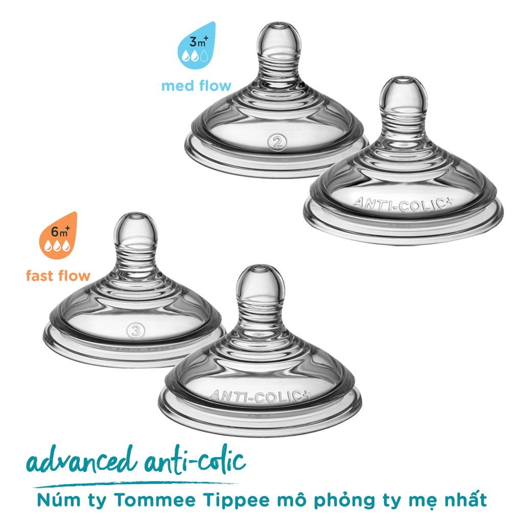 Núm ty silicon thay bình sữa Tommee Tippee Advanced Anti-Colic Fast Flow từ 6 tháng