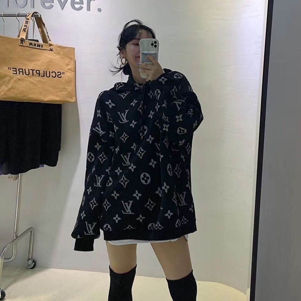 Áo Hoodie Nỉ Lót Bông Tay Dài In Chữ L.V Form Rộng Unisex( Ảnh Thật)