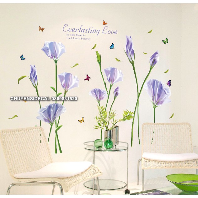 Decal trang trí tường - Hoa Tím 5 cánh mỏng