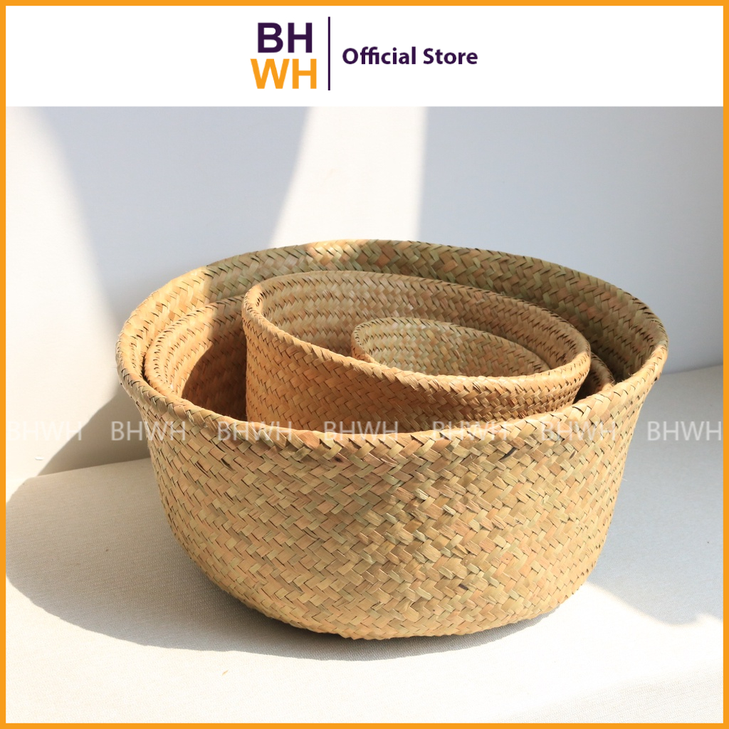 Giỏ Cói Trồng Cây Đơn Giản, Phong Cách Vintage Phù hợp với không gian Gia Đình, Quán Cà Phê, Homestay, Khách Sạn- BHWH