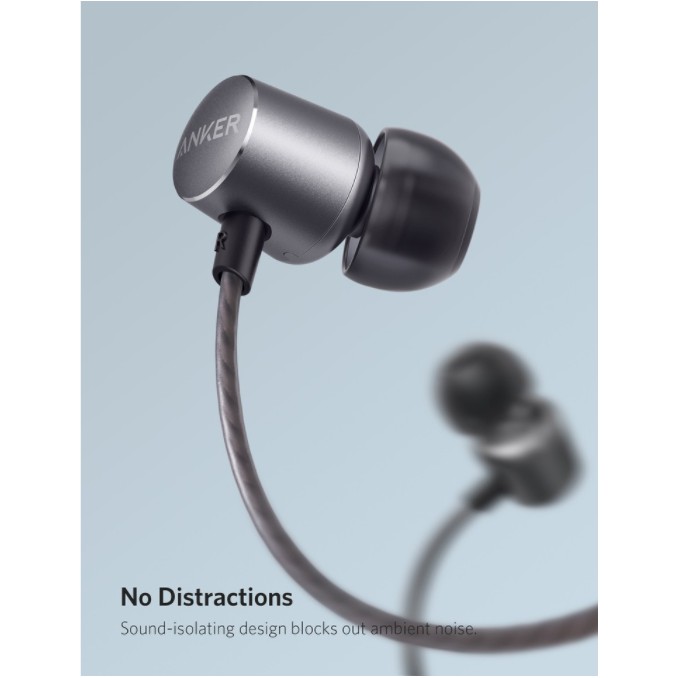 Tai nghe có dây kèm mic ANKER SoundBuds Verve - A3801, màu Đen Xám, Anker VIETNAM, mới 100%, B/hành 18 tháng, 1 đổi 1