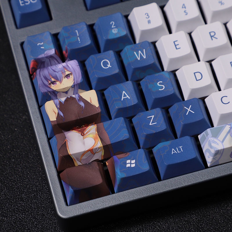 Genshin Impact Keycap Cherry Profile Ganyu Theme Keycap Anime PBT Dye Thăng hoa Bàn phím cơ Keycap 108 Phím