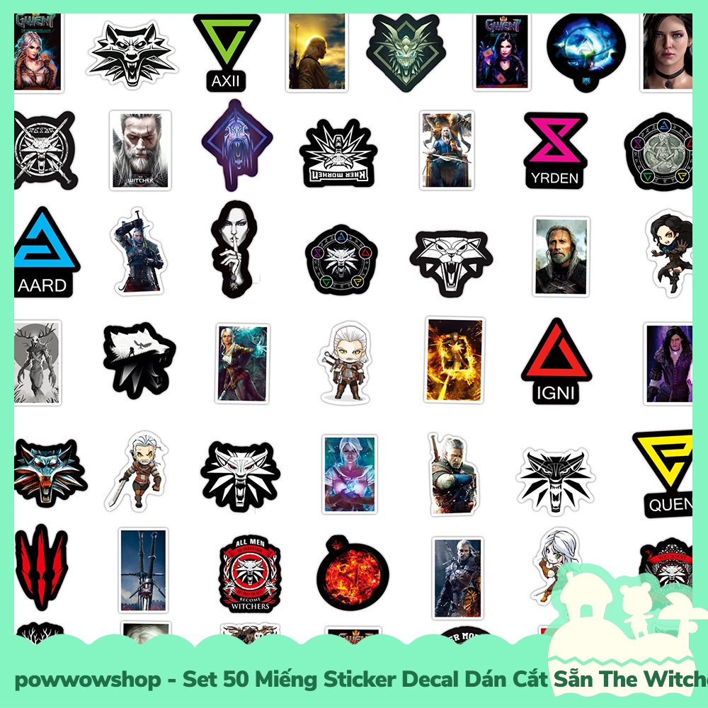 [Sẵn VN - Hỏa Tốc] Set 50 Miếng Sticker Decal Cắt Sẵn DIY Dán Trang Trí Vật Dụng Mẫu Nhân Vật Game The Witcher St Hero