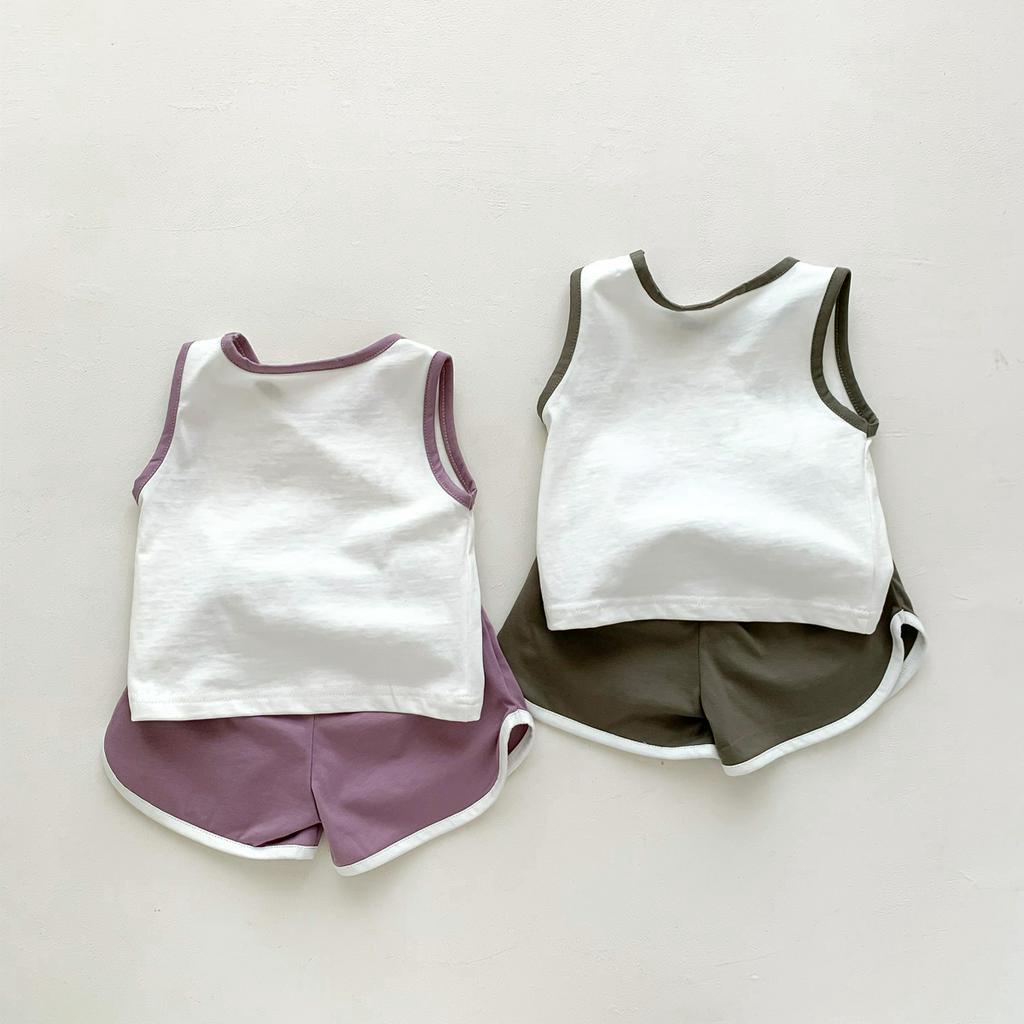 Bộ Áo Sát Nách Phối Quần Short Mỏng In Hoạt Hình Thời Trang Mùa Hè Cho Bé