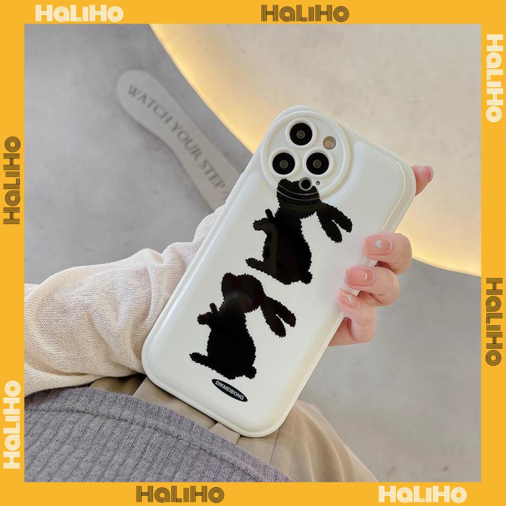iPhone Case Silicone Soft Case Airbag Shockproof Protection Camera Black Rabbit Cartoon Cute Compatible For iPhone 11 Pro Max 13 Pro Max 12 Pro Max 7Plus xr XS Max