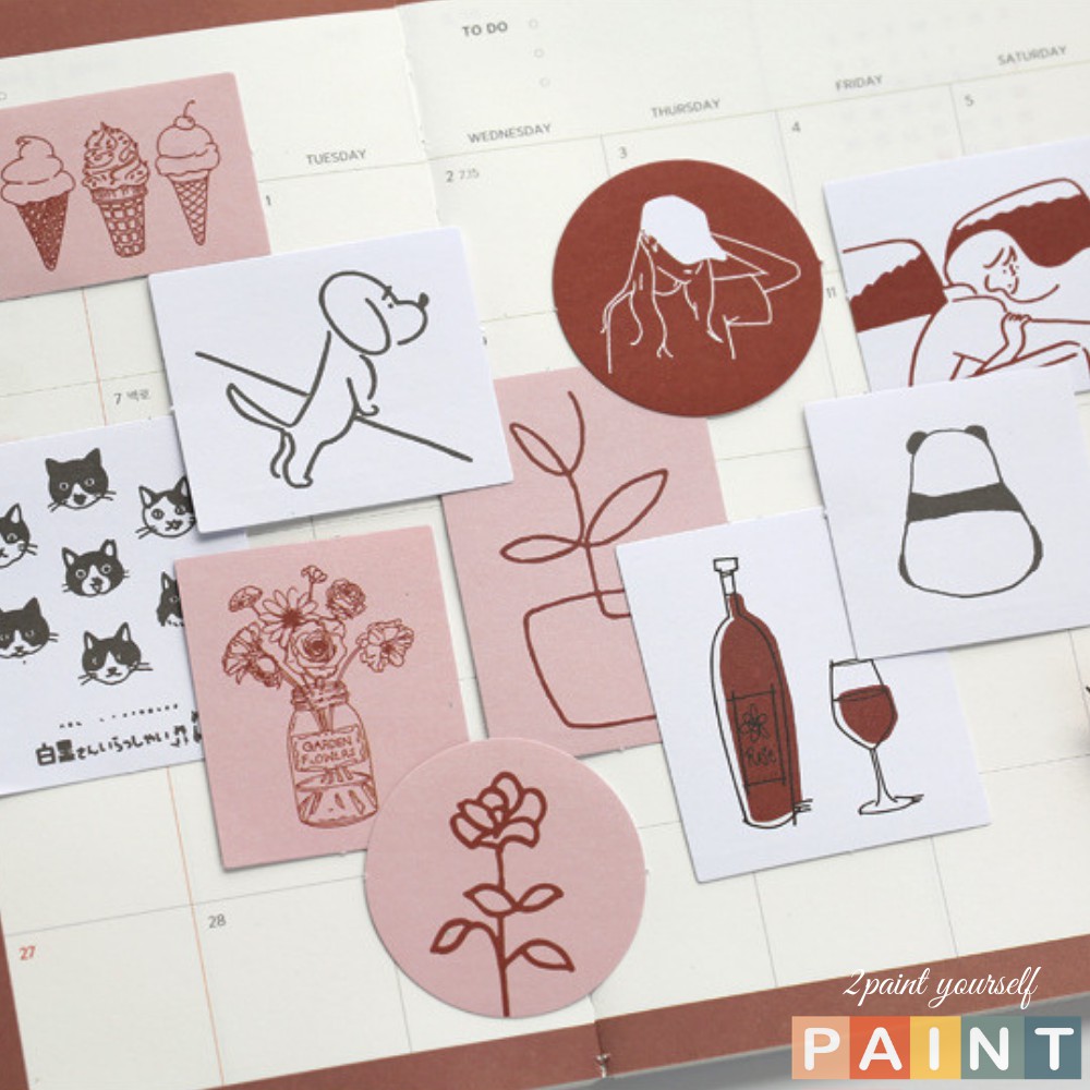 Bộ 60 sticker trang trí, hình dán giấy decal decor sổ tay, nhật kí, ốp điện thoại, laptop