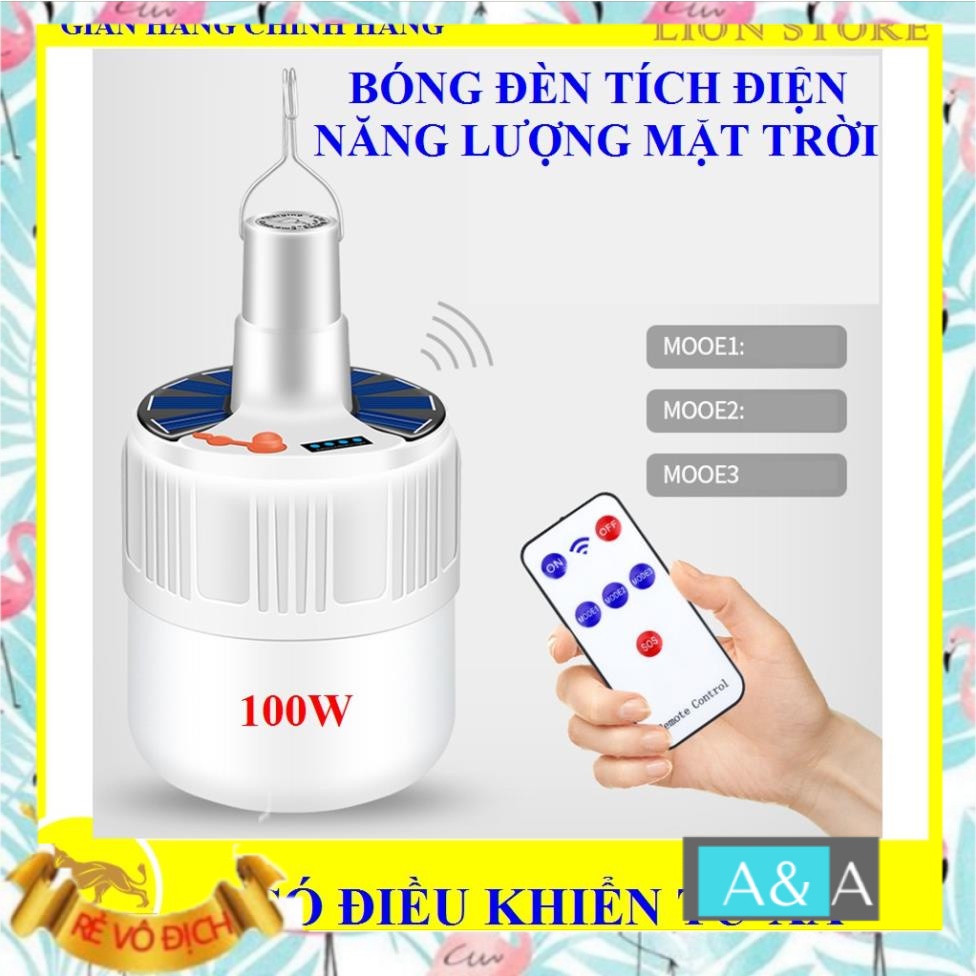 Bóng Đèn Led Tích Điện Năng Lượng Mặt Trời 100w - Có Điều Khiển Từ Xa - 5 Chế Độ Sáng