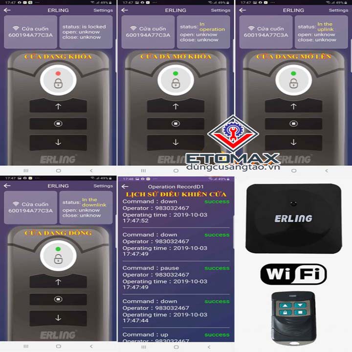 Bộ điều khiển cửa cuốn bằng điện thoại ERLING Wifi