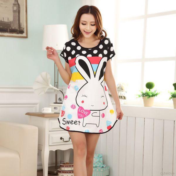 Đầm Ngủ Tay Ngắn In Hình Hoạt Hình Dễ Thương | BigBuy360 - bigbuy360.vn