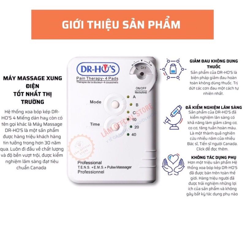 Máy massage, máy massage xung điện trị liệu DR HO'S 4 miếng dán