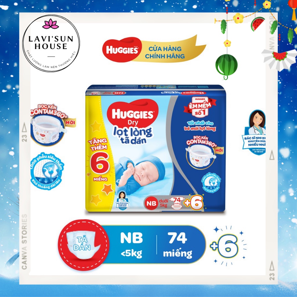 Tả dán Huggies sơ sinh nb74 miếng tặng 10 miếng,huggies dán cho bé sơ sinh dưới 5kg bọc kén con tằm 360