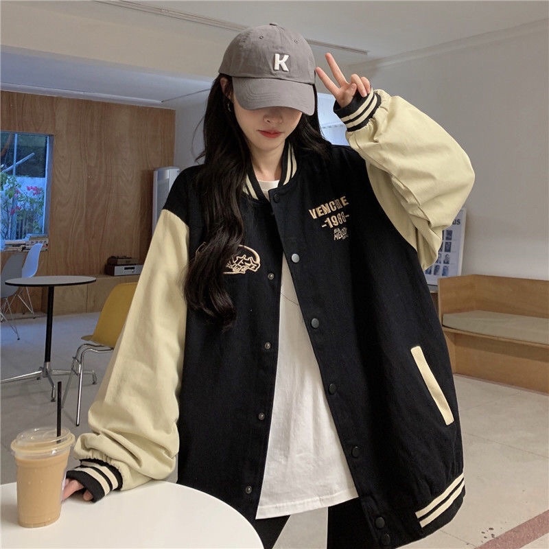 Áo Bomber phối tay Áo khoác thêu 2 lớp UNISEX Big Size nam nữ mặc được siêu hot