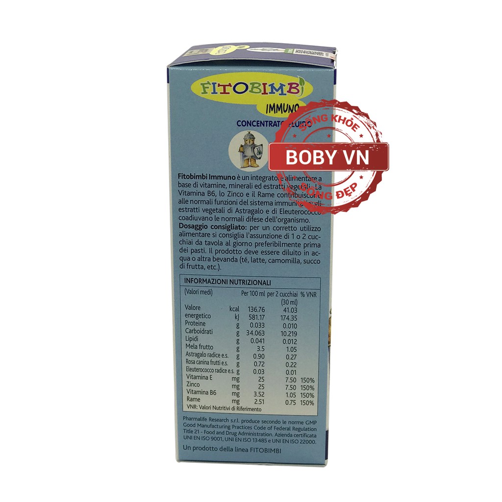 Fitobimbi Immuno tăng cường chức năng miễn dịch tự nhiên cho trẻ - Lọ 200ml - Boby