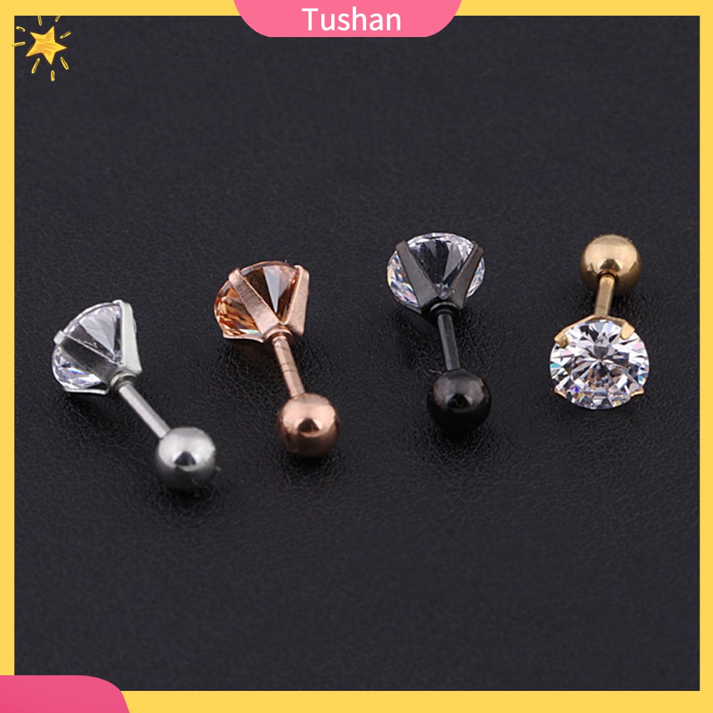 Bông tai đinh tán bằng thép titan đính zirconia cho unisex