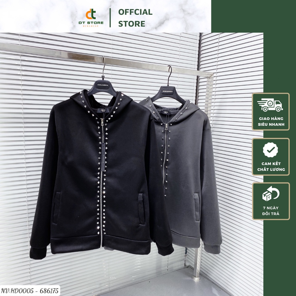 Áo Khoác Hoodie Zip Đính Đá VLTN - Áo Khoác Nam Đính Đá Chất Vải Nỉ Cao Cấp DT STORE MENWEAR