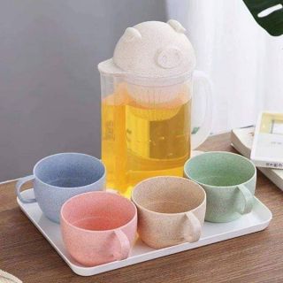 Bộ bình có lọc trà hình Heo kèm 4 cốc lúa mạch