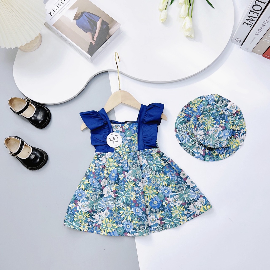Váy Thô Hoa Nhí Kèm Mũ Cho Bé Gái Size 7 - 18 kg