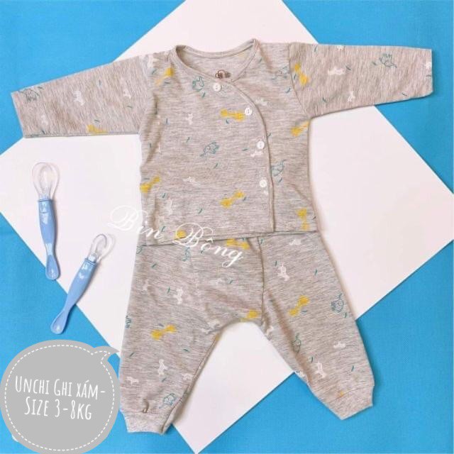 Bộ Dài Tay hãng Unchi Khuy Lệch Họa Tiết chất Cotton mềm mịn mát cho bé trai, bé gái Qate237_Namkidshop quần áo cho bé