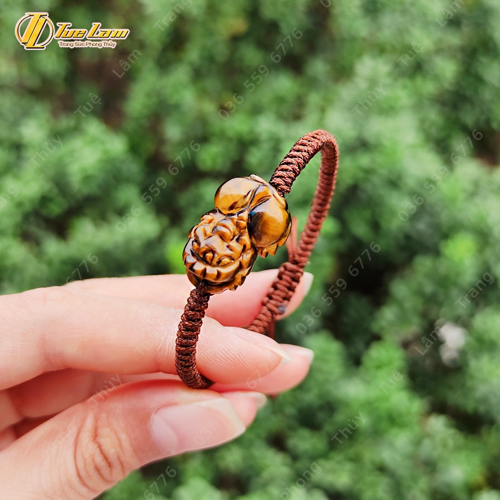 Vòng tay dây chỉ bện handmade tỳ hưu tài lộc màu nâu vàng hợp mệnh kim thổ - Tuệ Lâm