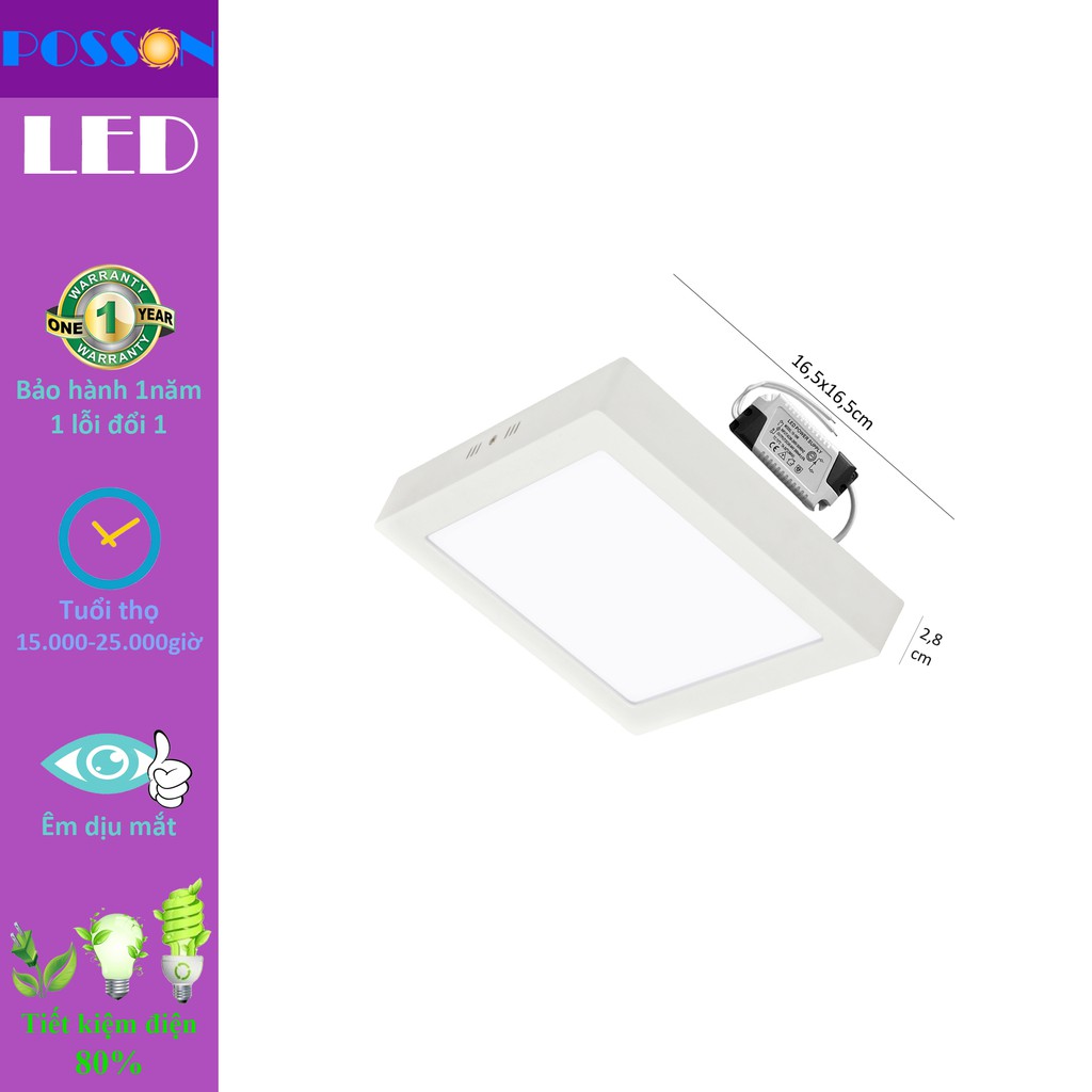 Sỉ 20 Đèn Led ốp trần 12w vuông ốp nổi Posson LP-So12x