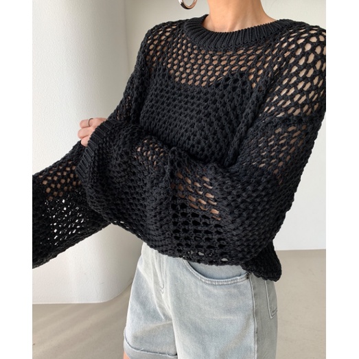 Áo sweater Dệt Kim Mỏng Dáng Rộng Cổ Tròn Kiểu Hàn Quốc Thời Trang Mùa Thu Năng Động