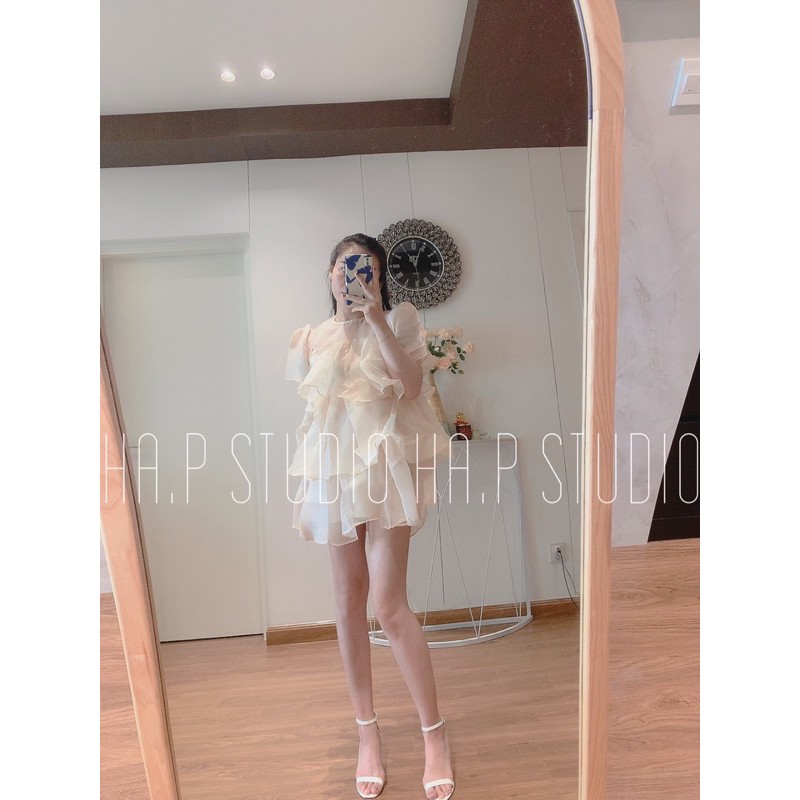 Váy voan tơ organza bèo tầng( sẵn size M)