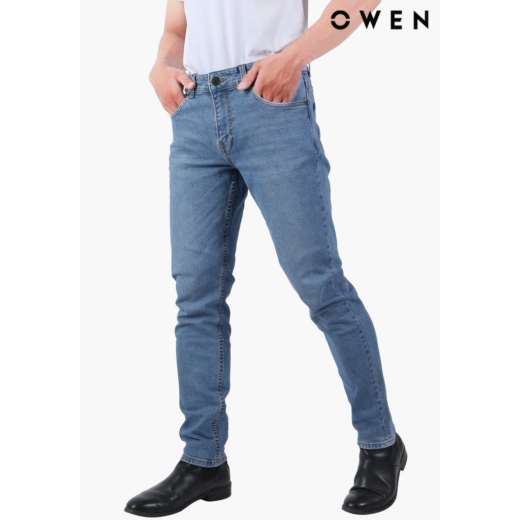 Quần Jean Nam Quần Bò Hàng Hiệu Cao Cấp Owen QJSL23059 Ống Côn Slim Màu Xanh Nhạt Chất Liệu Cotton Spandex Đàn Hồi Tốt | BigBuy360 - bigbuy360.vn