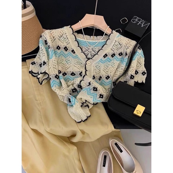 áo len dệt kim hoạ tiết trám phối màu (N338#)