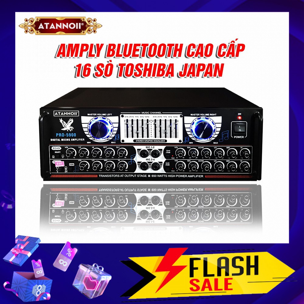 Ampli Bluetooth 16 SÒ TOSHIBA JAPAN , Amply Karaoke gia đình ATANNOII PRO-5900- Tặng 2 chống lăn Micro