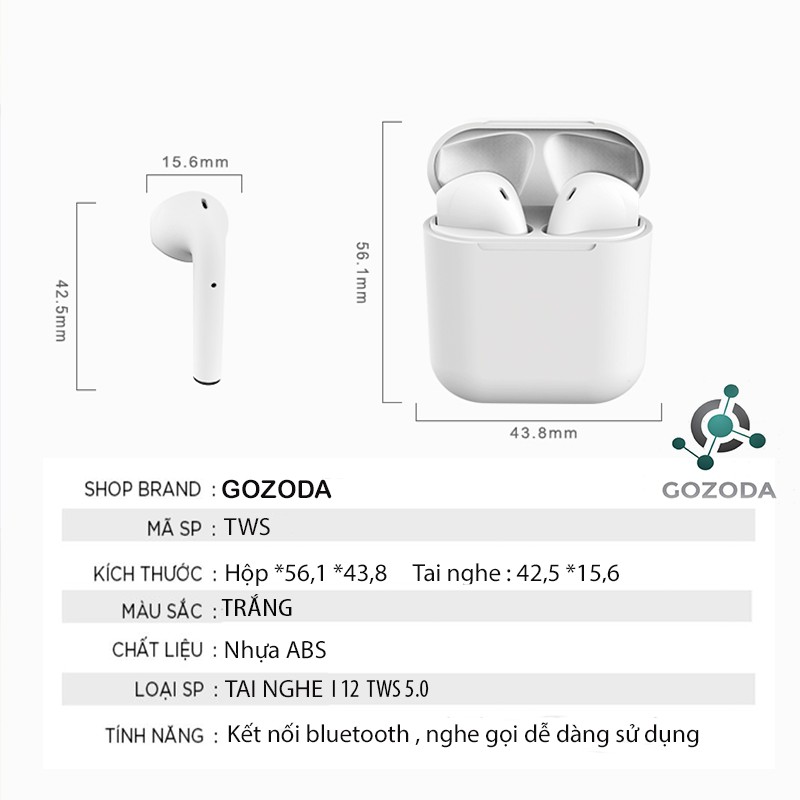 Airpods i12s V5.0 Phiên Bản Mới Nhất kết nối BLUETOOTH Cao Cấp