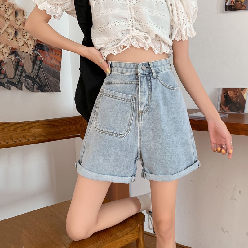 Quần short jean nữ ống rộng một túi MSHA5