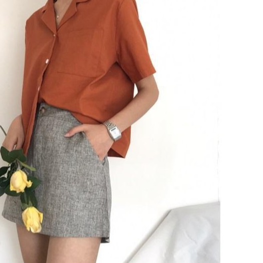 Áo Sơ Mi Tay Ngắn Cổ Bẻ Dáng Rộng Phong Cách Hàn Quốc Thời Trang Cho Nữ