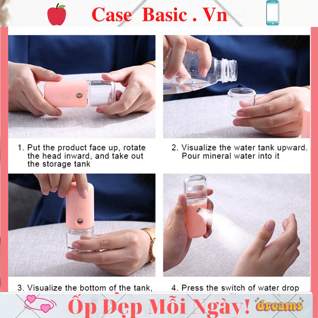 Máy Phun Sương Cầm Tay Xịt Khoáng NANO MINI - Bản Full Phụ Kiện Cáp Sạc -Cấp Ẩm Dưỡng Da Bổ Sung Khoáng