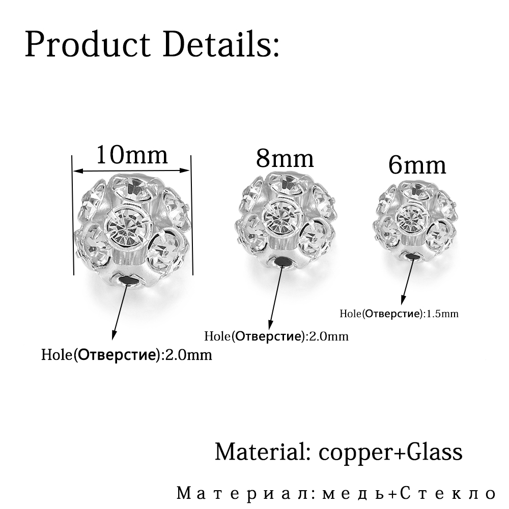 Bộ 30 hạt kim cương pha lê giả bằng thủy tinh mạ đồng hình tròn dùng làm trang sức