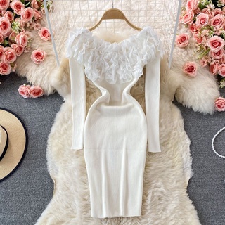 [Hàng order] Đầm len trễ vai dáng ôm, váy len