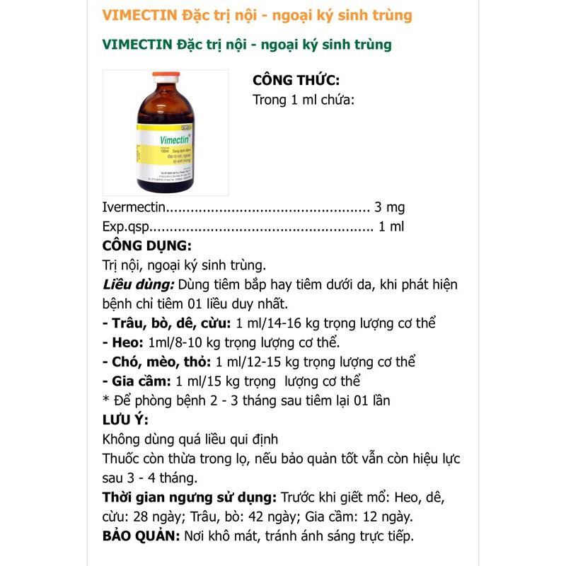 VIMECTIN 20ml dùng cho chó mèo nội ngoại kí sinh