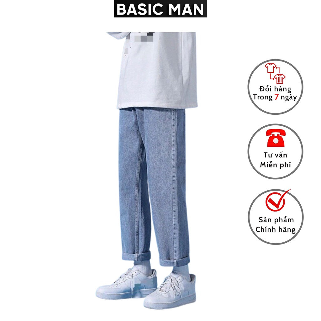 Quần jean nam baggy BASIC MAN ống suông, form rộng lưng trung cho nữ - Jean BM001